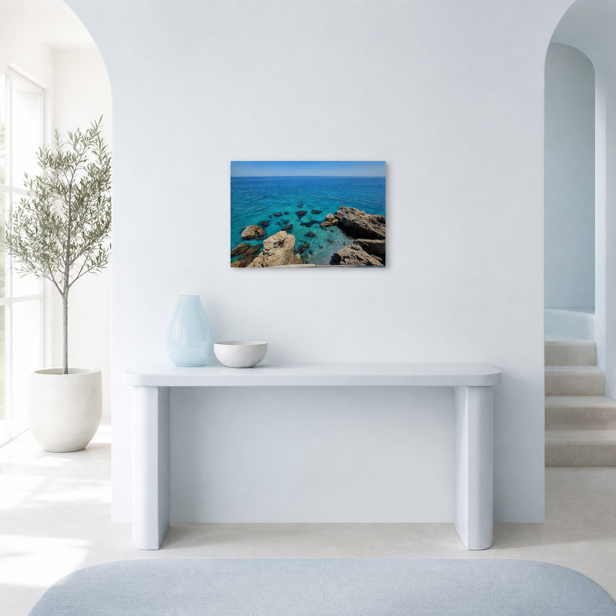 Azure Coast wanddecoratie 40×30 cm in een lichte entree, schaalindicatie