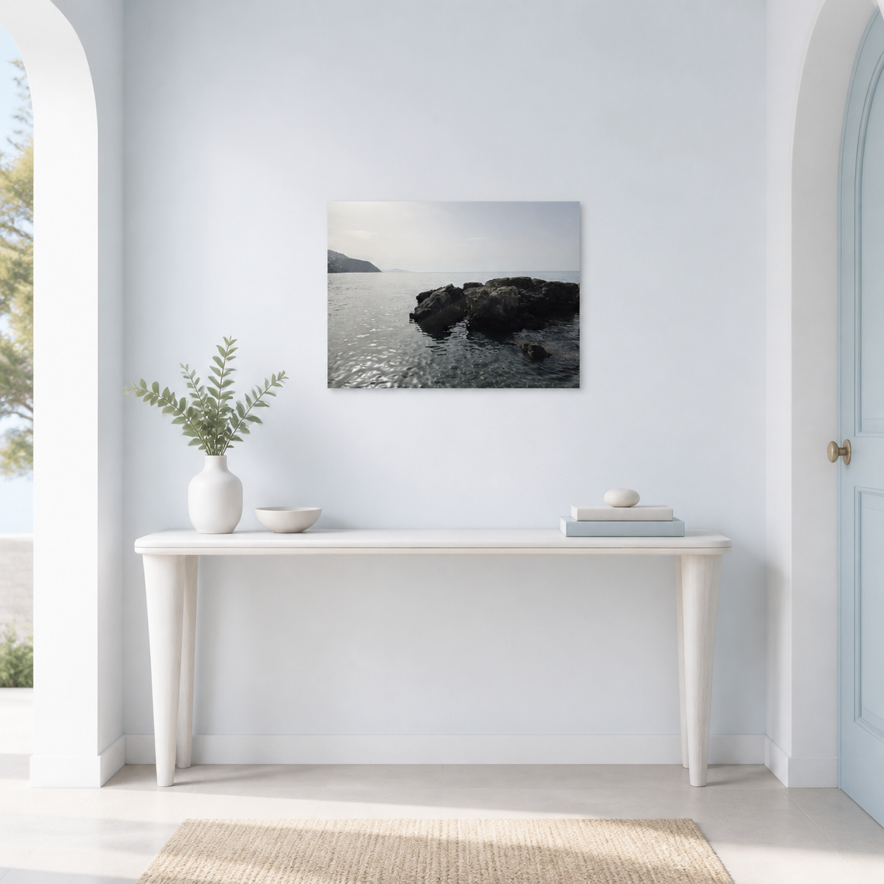 Coastal Calm wanddecoratie 40×30 cm in een lichte entree, schaalindicatie