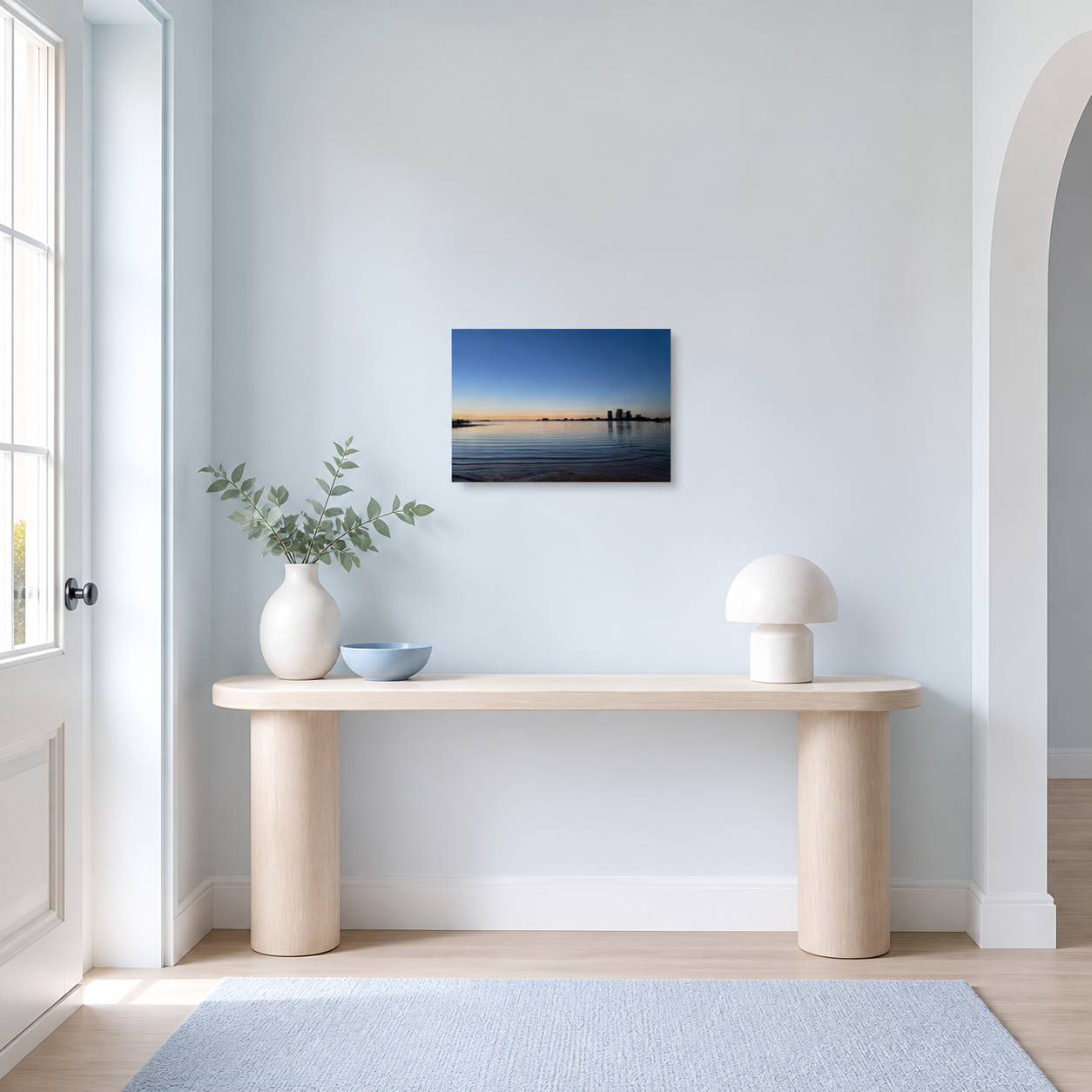 Twilight Bay wanddecoratie 30×20 cm in een lichte entree, schaalindicatie
