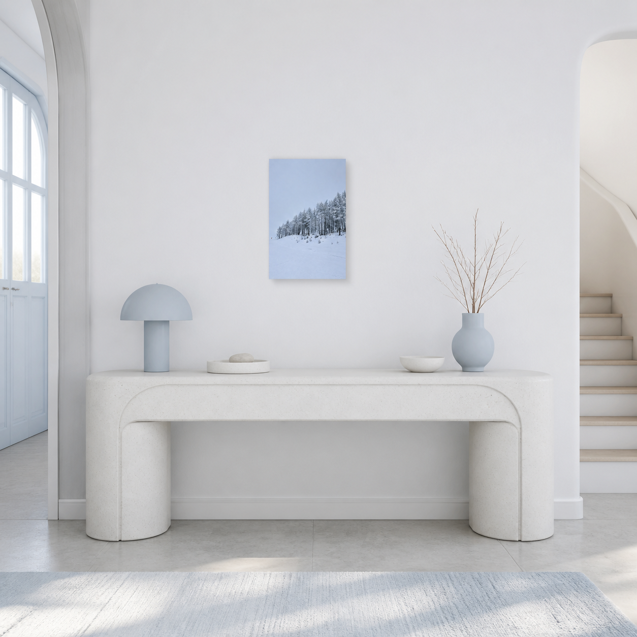 Winter Whisper wanddecoratie 20×30 cm in een lichte entree, schaalindicatie